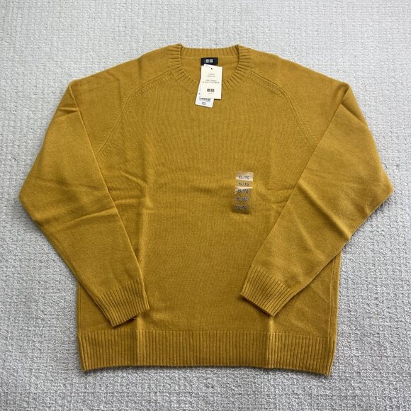 Uniqlo Mens Premium Lambswool Sweater Long Sleeves Crew Neck XL NWT Yellow - Picture 1 of 11